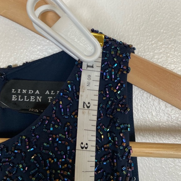 Linda Allard Ellen Tracy Silk Beaded Mini Dress Size 12 Blue Embellished RT $915 - Picture 9 of 13